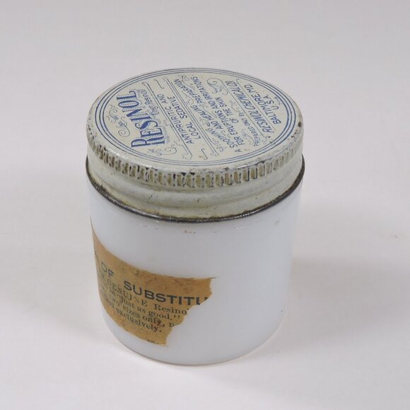 Vintage Watkins & Resinol Milk Glass Jars - Decor - Display - Empty No Contents - Picture 6 of 11
